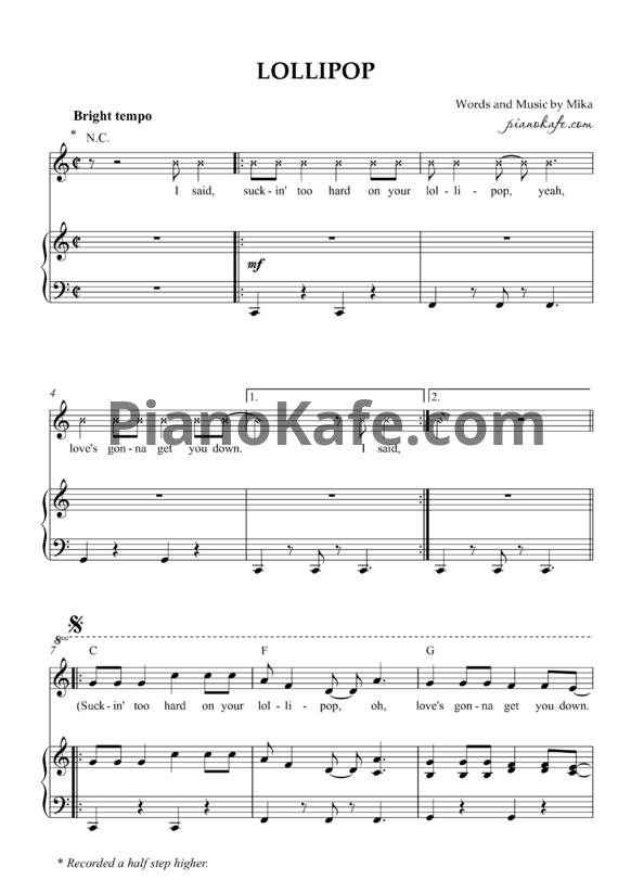 Ноты Mika - Lollipop - PianoKafe.com