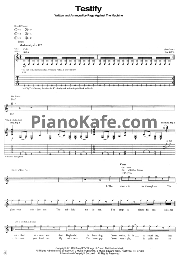 Ноты Rage Against the Machine - Testify - PianoKafe.com