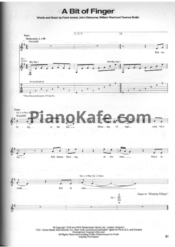Ноты Black Sabbath - A bit of finger (Guitar tabs & Voice) - PianoKafe.com
