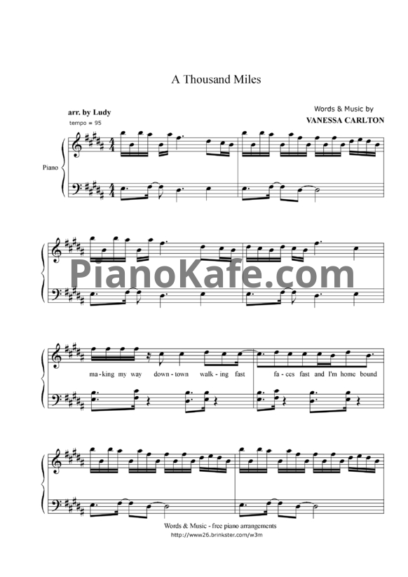 Ноты Vanessa Carlton - A thousand miles - PianoKafe.com