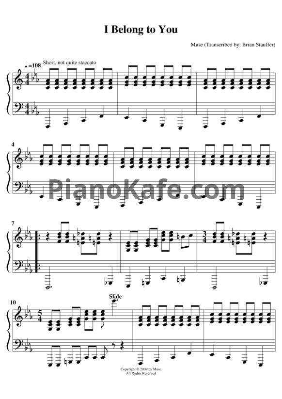 Ноты Muse - I belong to you - PianoKafe.com