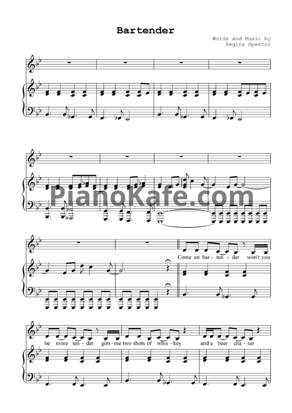 Ноты Regina Spektor - Bartender - PianoKafe.com