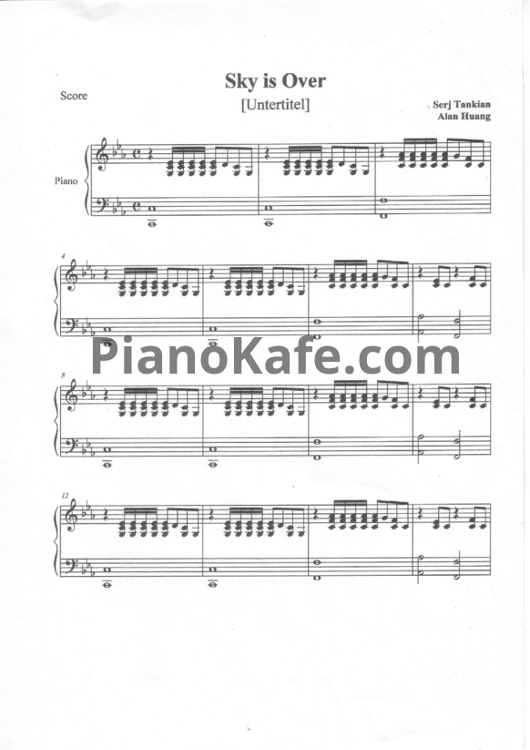 Ноты Serj Tankian - Sky is over - PianoKafe.com