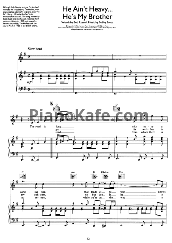Ноты Bobby Scott - He ain't heavy... He;s my brother - PianoKafe.com