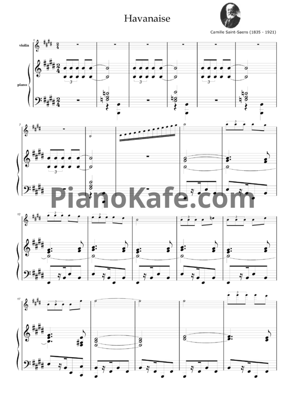 Ноты Камиль Сен-Санс - Хаванех для скрипки с оркестром (Op. 83, клавир) - PianoKafe.com