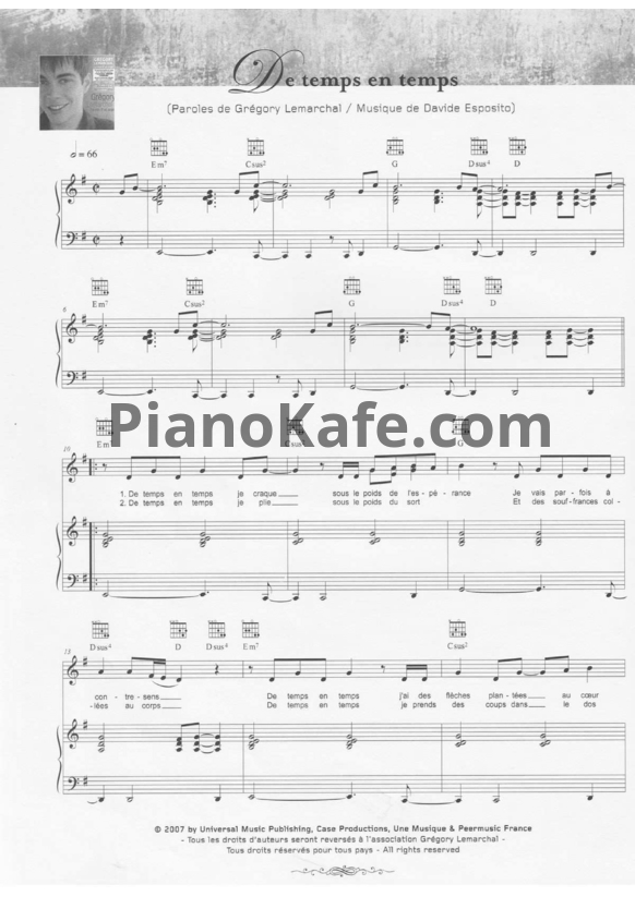 Ноты Gregory Lemarchal - De temps en temps - PianoKafe.com