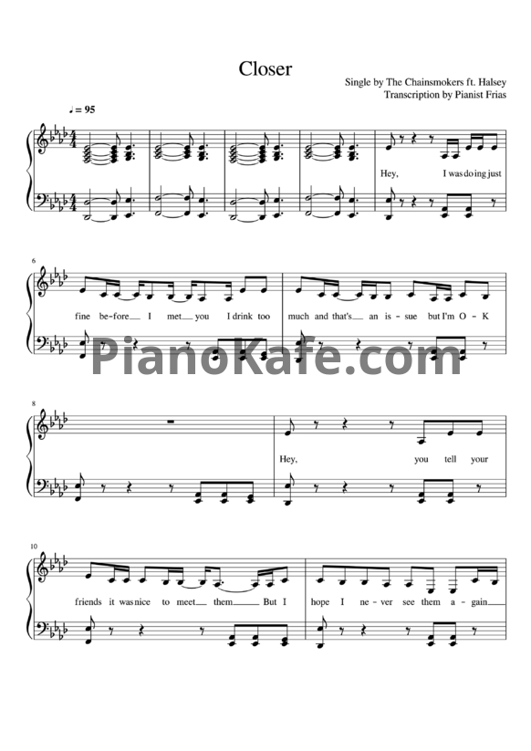 Ноты The Chainsmokers & Halsey - Closer - PianoKafe.com