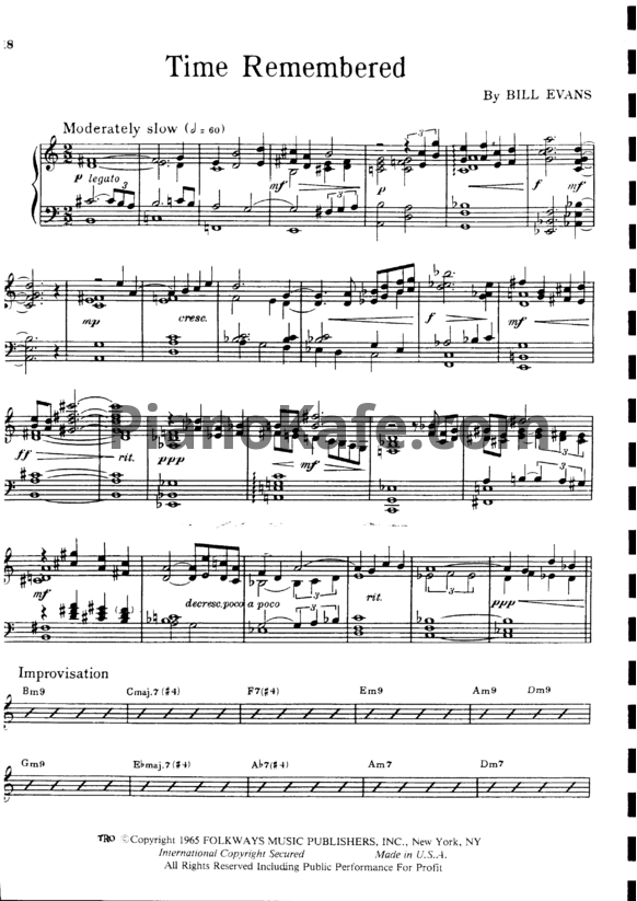 Ноты Bill Evans - Time remembered - PianoKafe.com