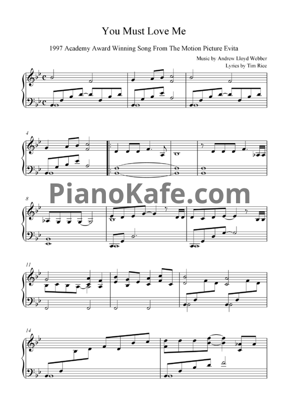 Ноты Madonna - You must love me - PianoKafe.com