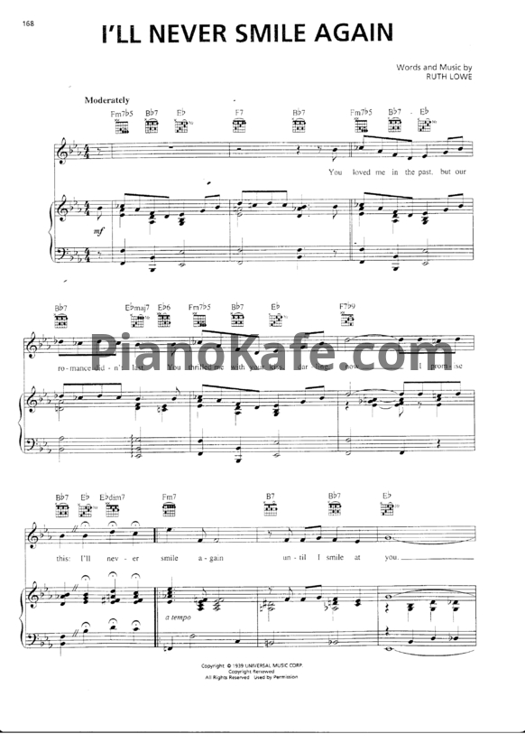 Ноты Tommy Dorsey - I'll never smile again - PianoKafe.com