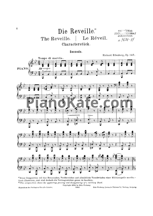 Ноты Р. Эйленберг - Le reveil (Op. 148) для фортепиано в 4 руки - PianoKafe.com