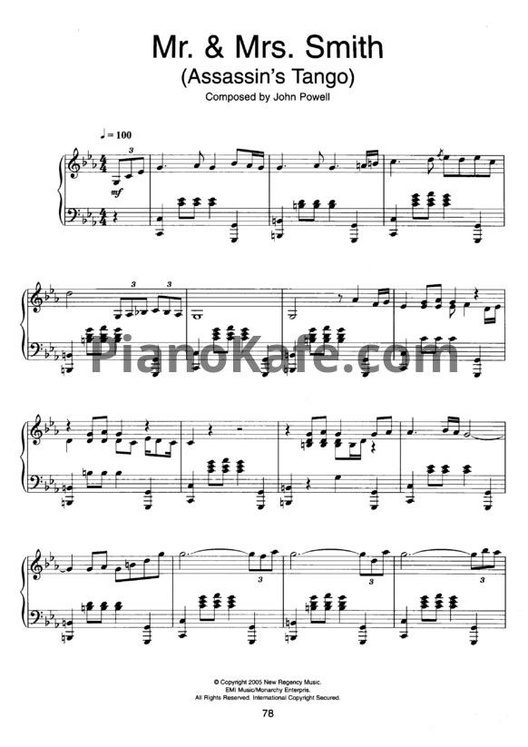Ноты John Powel - Assassin's tango - PianoKafe.com