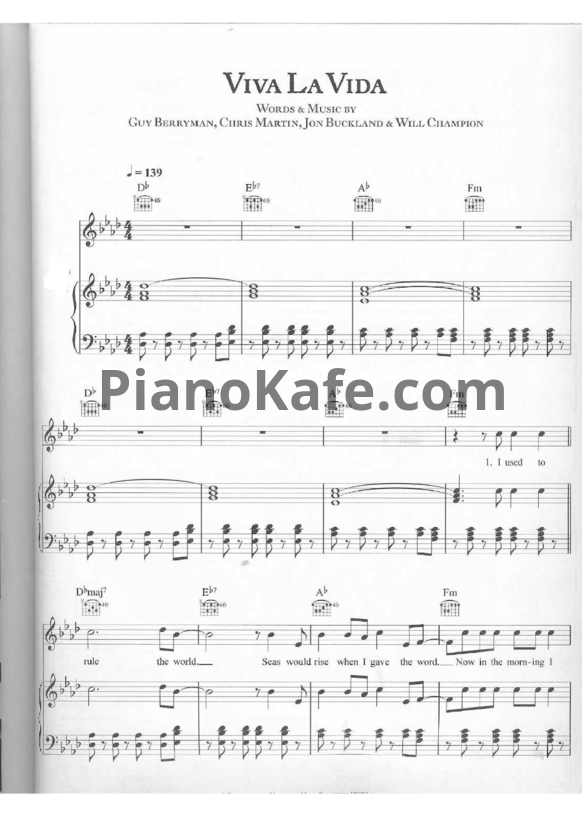 Ноты Coldplay - Viva la vida - PianoKafe.com
