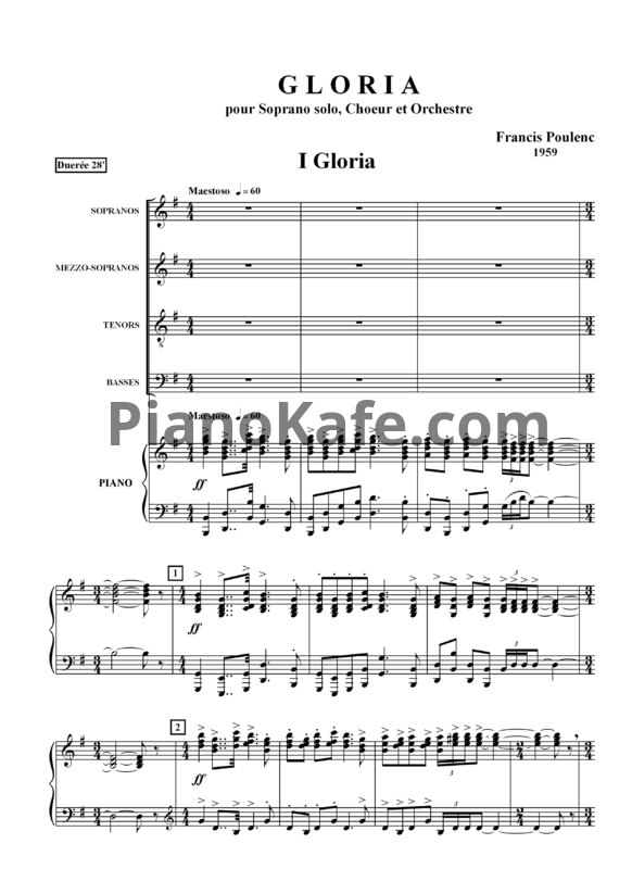 Ноты Франсис Пуленк - Глория (Переложение для хора и фортепиано) - PianoKafe.com