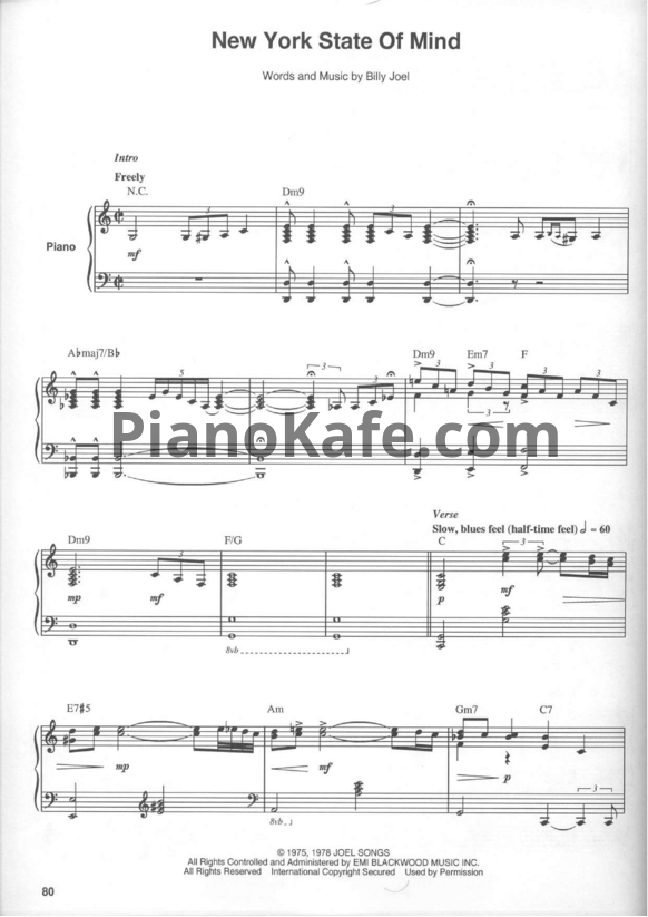 Ноты Billy Joel - New York state of mind (Версия 2) - PianoKafe.com