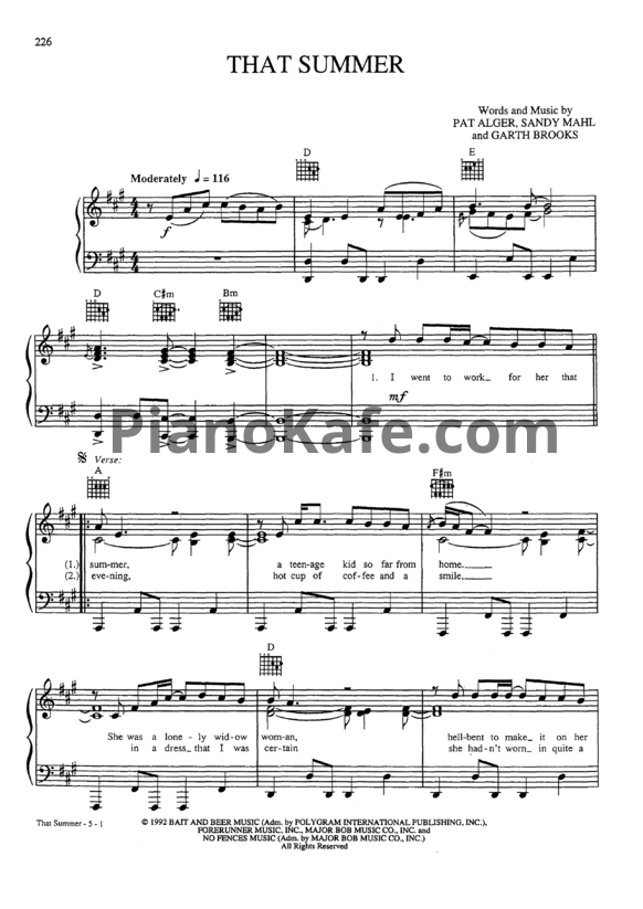 Ноты Garth Brooks - That summer - PianoKafe.com