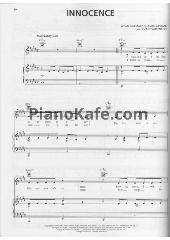 Ноты Avril Lavigne - Innocence - PianoKafe.com