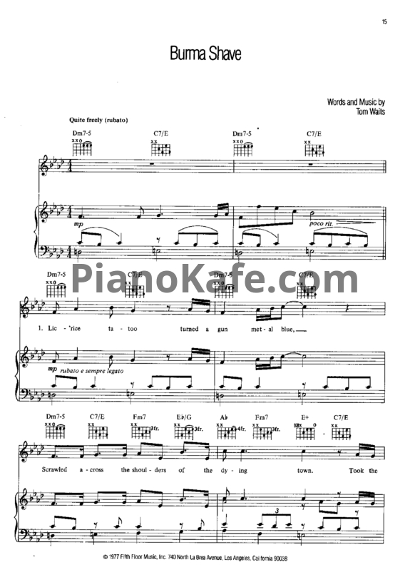 Ноты Tom Waits - Burma shave - PianoKafe.com