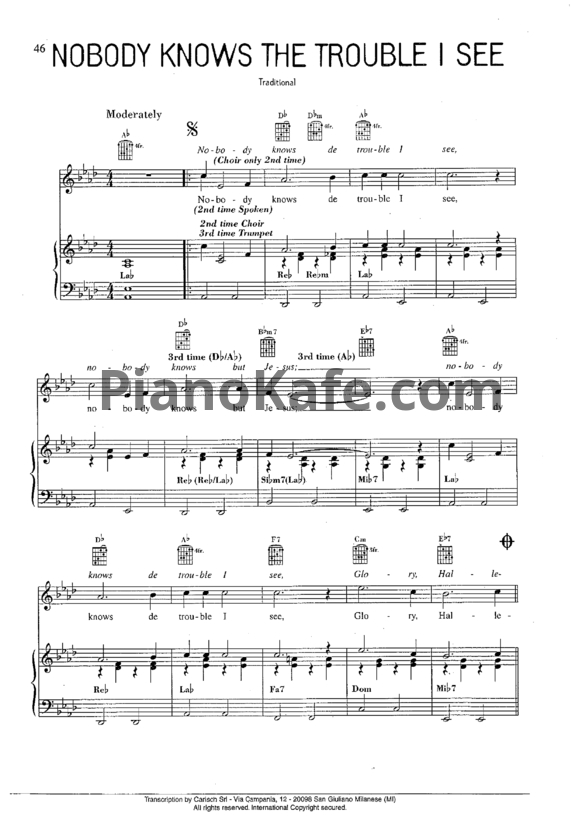 Ноты Louis Armstrong - Nobody knows the trouble I've see - PianoKafe.com