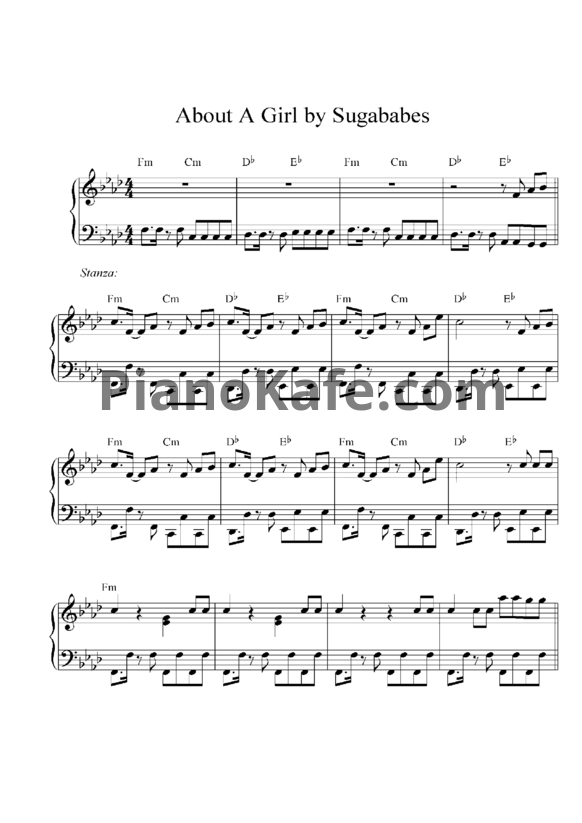 Ноты Sugababes - About a girl - PianoKafe.com