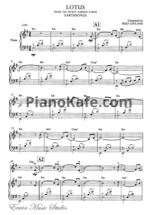 Ноты Secret Garden - Lotus (для пианино и скрипки) - PianoKafe.com