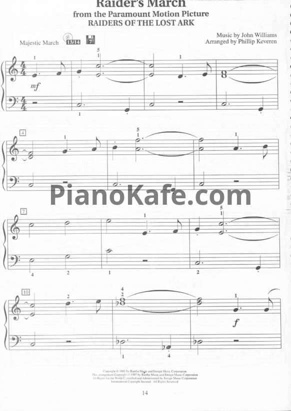 Ноты John Williams - Raider's march (Arranged by Phillip Keveren) - PianoKafe.com