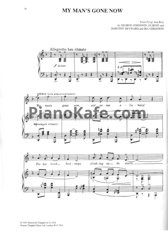 Ноты George Gershwin - My man's gone now - PianoKafe.com