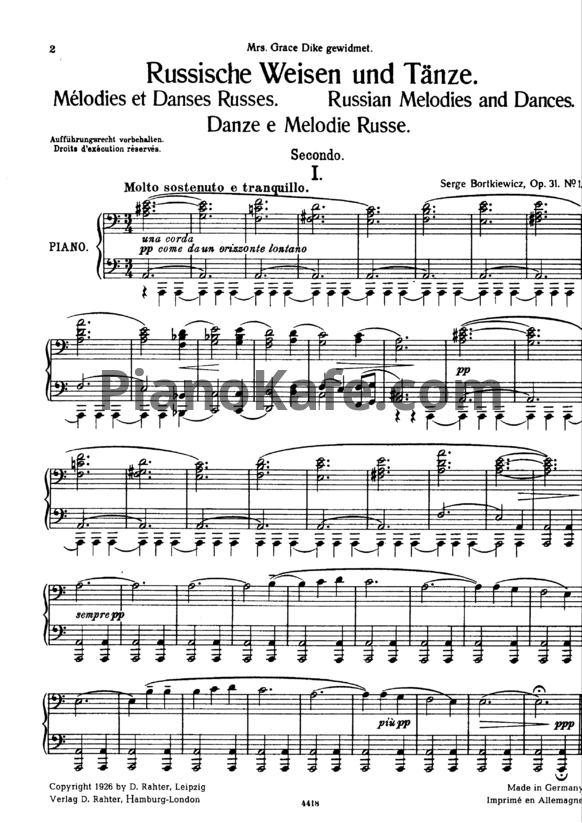 Ноты С. Борткевич - Russische Weisen und Tänze (Op. 31) для фортепиано в 4 руки  - PianoKafe.com