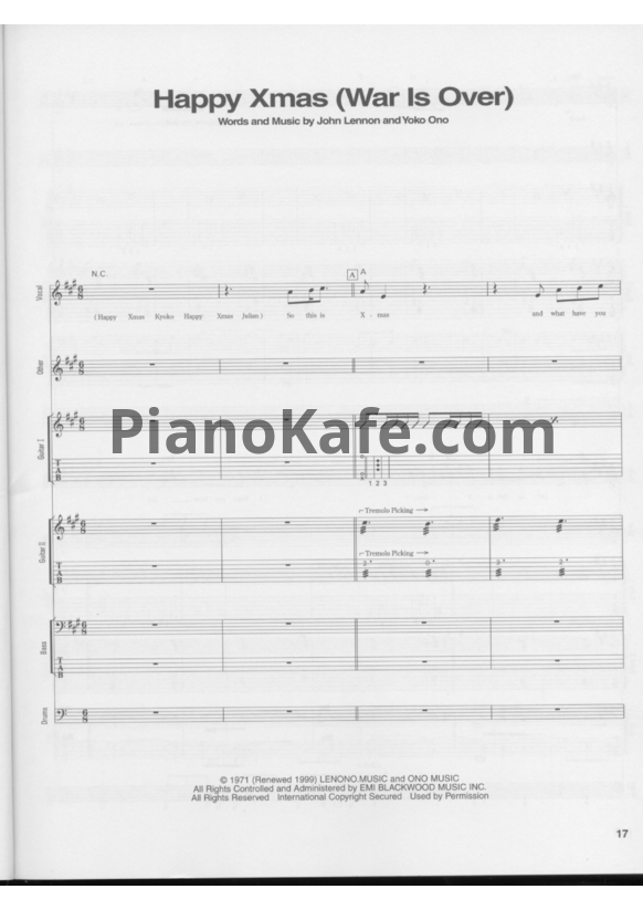 Ноты John Lennon - Happy Xmas (War is over) (Партитура) - PianoKafe.com
