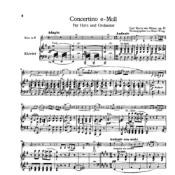 Ноты К. М. фон Вебер - Концертино ми минор для рога и оркестра (Op. 45). Клавир - предпросмотр
