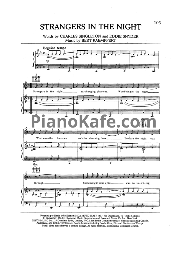 Ноты Frank Sinatra - Strangers in the night (Версия 2) - PianoKafe.com