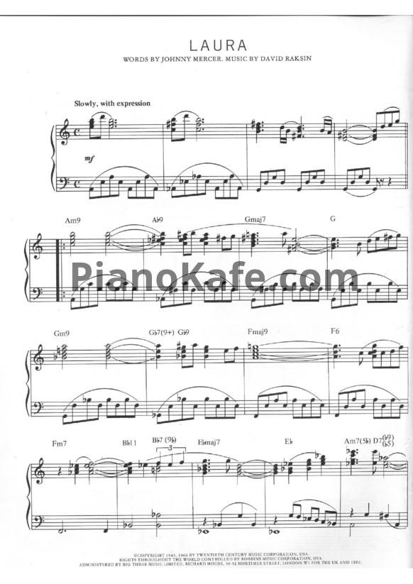 Ноты David Raksin - Laura (Версия 2) - PianoKafe.com