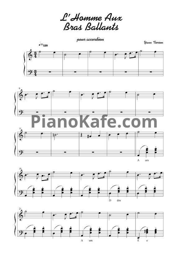 Ноты Yann Tiersen - L'Homme aux Bras Ballants - PianoKafe.com