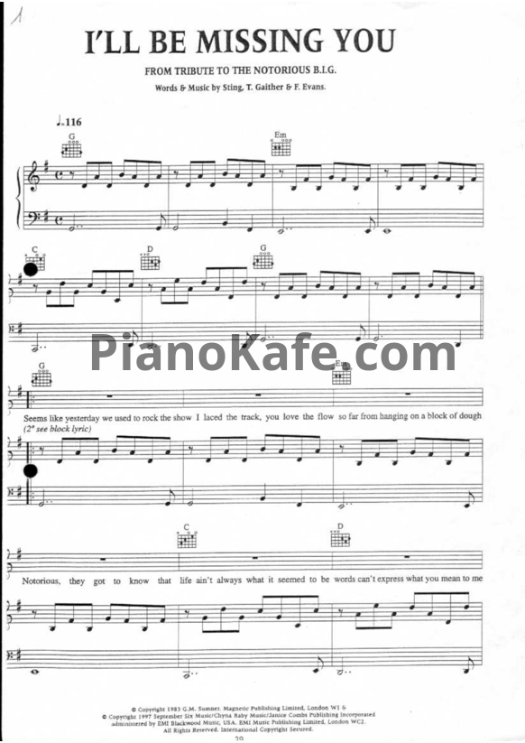 Ноты Sting - I'll be missing you - PianoKafe.com