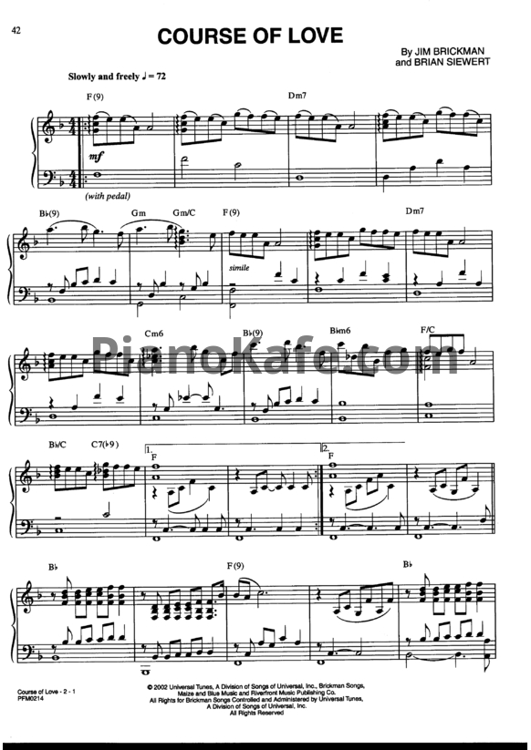 Ноты Jim Brickman - Course of love - PianoKafe.com