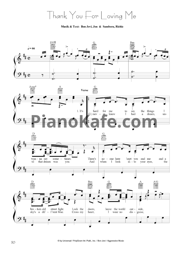 Ноты Bon Jovi - Thank you for loving me - PianoKafe.com