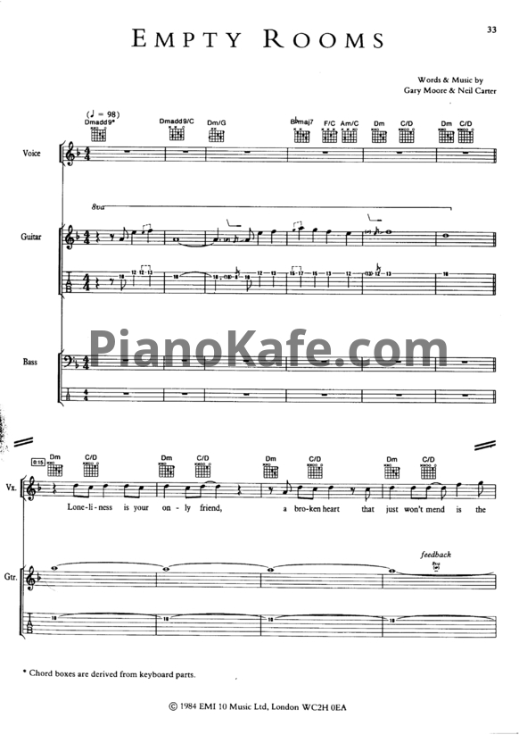 Ноты Gary Moore - Empty rooms (Voice, Guitar, Bass) - PianoKafe.com