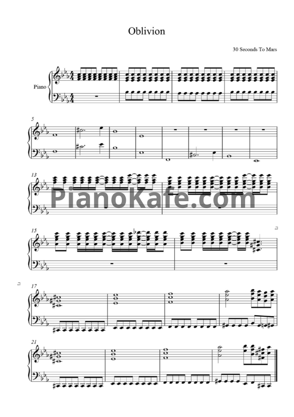 Ноты 30 seconds to mars - Oblivion - PianoKafe.com