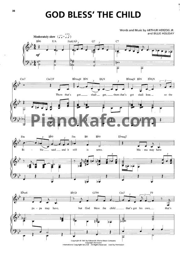 Ноты Billie Holiday - God bless the child - PianoKafe.com