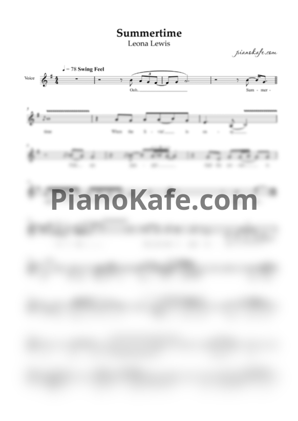 Ноты Leona Lewis - Summertime (Вокальная партия) - PianoKafe.com