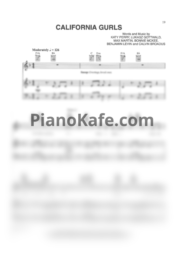 Ноты Katy Perry feat. Snoop Dogg - California gurls - PianoKafe.com