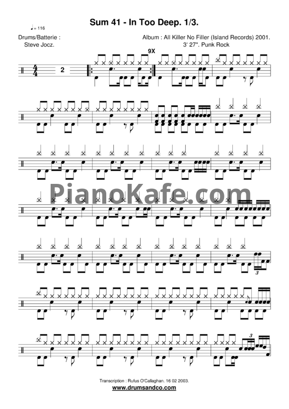 Ноты Sum 41 - In too deep - PianoKafe.com