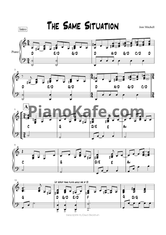 Ноты Joni Mitchell - The same situation (Piano only) - PianoKafe.com