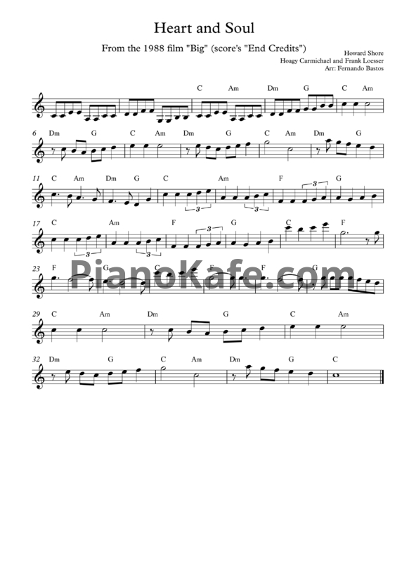 Ноты Howard Shore - Heart and soul - PianoKafe.com