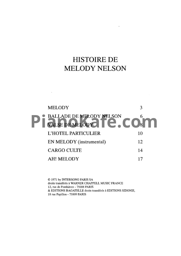 Ноты Serge Gainsbourg - Histoire de Melody Nelson (Книга нот) - PianoKafe.com