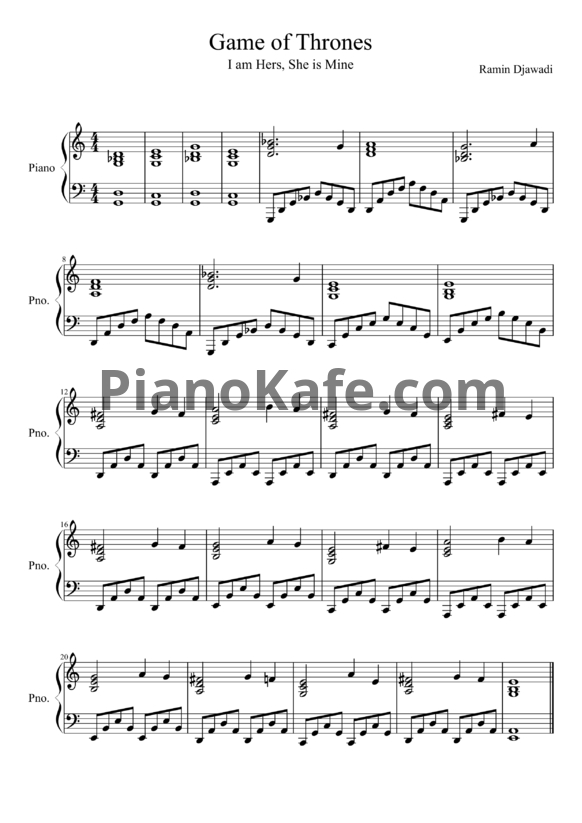 Ноты Ramin Djawadi - I am hers, she is mine - PianoKafe.com