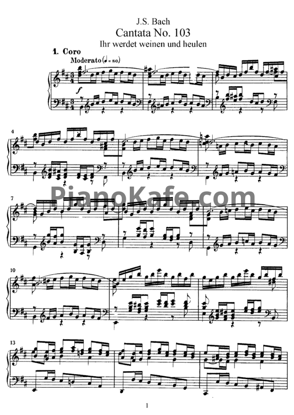 Ноты И. Бах - Кантата №103 "Ihr werdet, weinen und heulen" (BWV 103) - PianoKafe.com