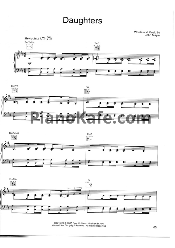 Ноты John Mayer - Daughters - PianoKafe.com