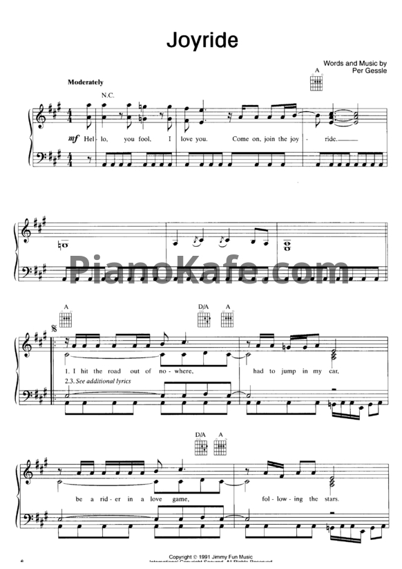 Ноты Roxette - Joyride - PianoKafe.com