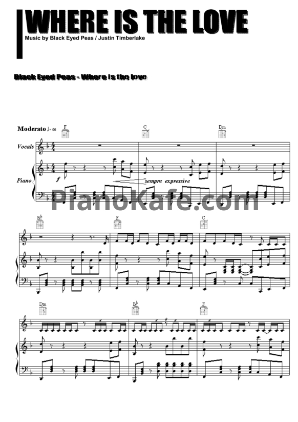 Ноты The Black Eyed Peas - Where is the love - PianoKafe.com